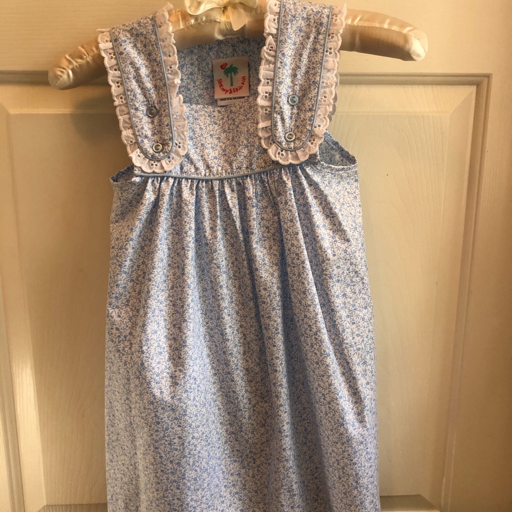 Shrimp and Grits Kids Blue Floral Dress  - 4T